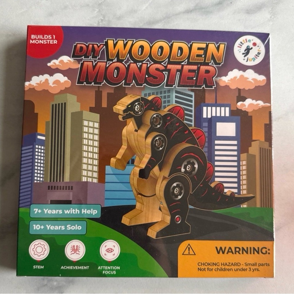 Wooden Dinosaur Building Set with Black and Red Accents